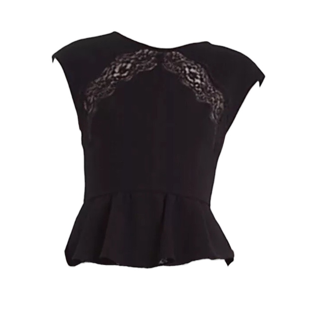 Sandro Black Equilibre Sleeveless Peplum Top With V Lace Inserts on chest  Sz 3